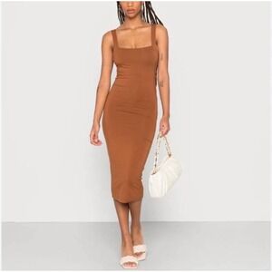 Good American 90's Tank Dress Rust Brown Bodycon Midi Size Small